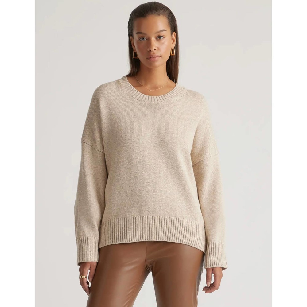 QUINCE Cement Marl 100% Organic Cotton Boyfriend Crew Sweater Size Large